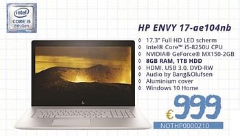 Promoties Hp envy 17-ae104nb - HP - Geldig van 01/09/2018 tot 30/09/2018 bij Compudeals