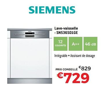 Promotions Siemens lave-vaisselle - sn536s01ge - Siemens - Valide de 01/09/2018 à 30/09/2018 chez Exellent