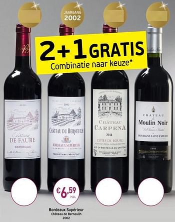 Promoties Bordeaux supérieur chateau de berneuilh - Rode wijnen - Geldig van 04/09/2018 tot 23/09/2018 bij Intermarche