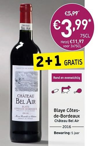 Promoties Blaye côtes- de-bordeaux château bel air - Rode wijnen - Geldig van 04/09/2018 tot 23/09/2018 bij Intermarche