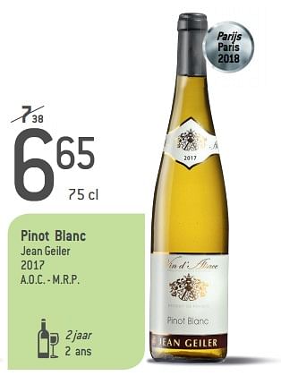 Promoties Pinot blanc jean geler 2017 a.o.c. m.r.p - Witte wijnen - Geldig van 05/09/2018 tot 02/10/2018 bij Match