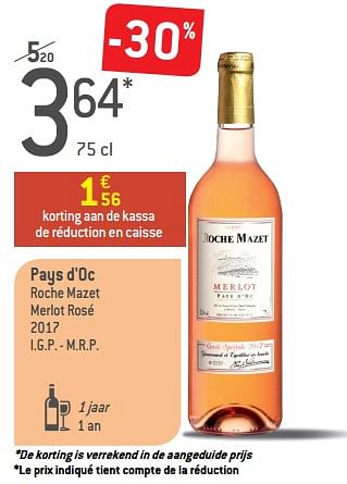 Promoties Pays d`oc roche mazet merlot rosé 2017 i.g.p. - m.r.p - Rosé wijnen - Geldig van 05/09/2018 tot 02/10/2018 bij Match