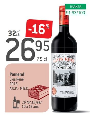 Promoties Pomerol clos rené 2015 - Rode wijnen - Geldig van 05/09/2018 tot 02/10/2018 bij Match