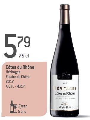 Promoties Côtes du rhône héritages foudre de chêne 2017 - Rode wijnen - Geldig van 05/09/2018 tot 02/10/2018 bij Match