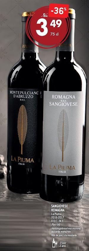 Promoties Sangiovese romagna la piuma 2016-2017 - Rode wijnen - Geldig van 05/09/2018 tot 02/10/2018 bij Match