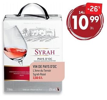 Promoties Vin de pays d`oc l`ame du terroir syrah rosé - Rosé wijnen - Geldig van 05/09/2018 tot 02/10/2018 bij Match