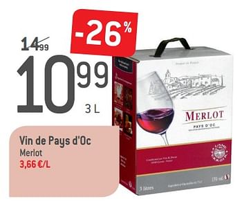 Promoties Vin de pays d`oc merlo - Rode wijnen - Geldig van 05/09/2018 tot 02/10/2018 bij Match