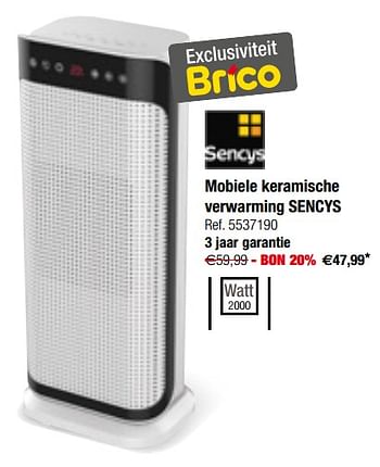 Promoties Mobiele keramische verwarming sencys - Sencys - Geldig van 12/09/2018 tot 24/09/2018 bij Brico