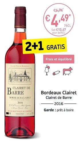 Promotions Bordeaux clairet clairet de barre - Vins rosé - Valide de 04/09/2018 à 23/09/2018 chez Intermarche