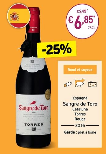 Promotions Sangre de toro cataluôa torres rood - Vins rouges - Valide de 04/09/2018 à 23/09/2018 chez Intermarche