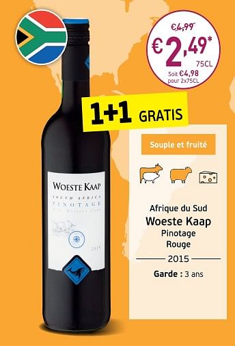 Promotions Woeste kaap pinotage rood - Vins rouges - Valide de 04/09/2018 à 23/09/2018 chez Intermarche