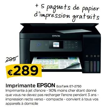 Promotions Printer epson ecotank et-2750 - Epson - Valide de 30/08/2018 à 26/09/2018 chez Molecule