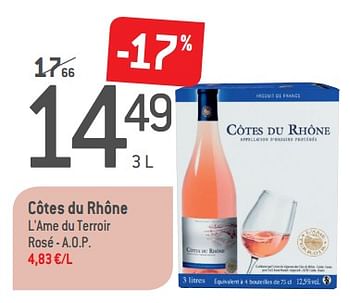 Promotions Côtes du rhône l`ame du terroir rosé - a.o.p. - Vins rosé - Valide de 05/09/2018 à 02/10/2018 chez Match