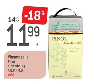Promoties Vinsmoselle pinot luxembourg a.o.p. - m.o - Witte wijnen - Geldig van 05/09/2018 tot 02/10/2018 bij Match