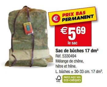 Promotions Sac de bûches 17 dm3 - Produit maison - Brico - Valide de 12/09/2018 à 24/09/2018 chez Brico