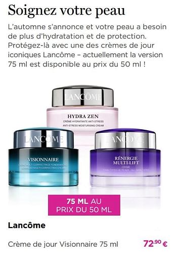 Promoties Lancôme crème de jour visionnaire - Lancome - Geldig van 03/09/2018 tot 30/09/2018 bij ICI PARIS XL