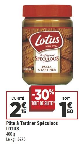 Promoties Pâte à tartiner spéculoos lotus - Lotus Bakeries - Geldig van 04/09/2018 tot 18/09/2018 bij Géant Casino
