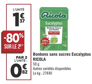 Promoties Bonbons sans sucres eucalyptus ricola - Ricola - Geldig van 04/09/2018 tot 18/09/2018 bij Géant Casino