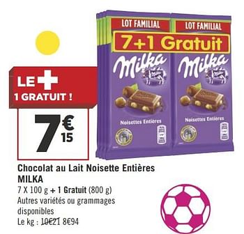 Promotions Chocolat au lait noisette entières milka - Milka - Valide de 04/09/2018 à 18/09/2018 chez Géant Casino