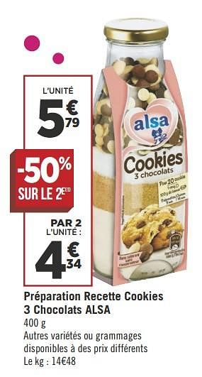 Promotions Préparation recette cookies 3 chocolats alsa - Alsa - Valide de 04/09/2018 à 18/09/2018 chez Géant Casino