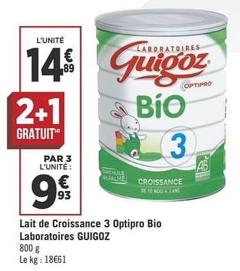 Promotions Lait de croissance 3 optipro bio laboratoires guigoz - guigoz - Valide de 04/09/2018 à 18/09/2018 chez Géant Casino