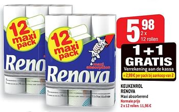Promoties Keukenrol renova maxi absorberend - Renova - Geldig van 11/09/2018 tot 18/09/2018 bij Smatch
