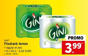 Promoties Frisdrank lemon - Gini - Geldig van 17/09/2018 tot 22/09/2018 bij Lidl
