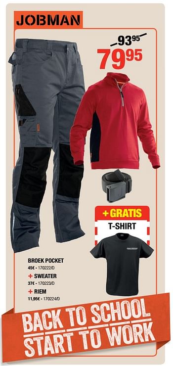 Promoties Broek pocket + sweater + riem - JOBMAN - Geldig van 06/09/2018 tot 23/09/2018 bij HandyHome