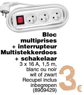 Promoties Bloc multiprises + interrupteur multistekkerdoos + schakelaar - Huismerk - Cora - Geldig van 11/09/2018 tot 24/09/2018 bij Cora