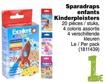 Promoties Sparadraps enfants kinderpleisters - Excellent - Geldig van 11/09/2018 tot 24/09/2018 bij Cora