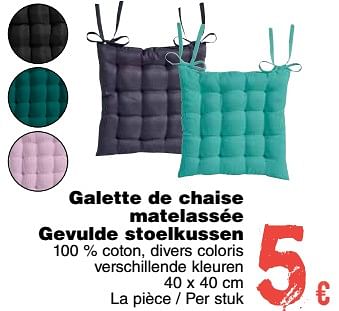Promoties Galette de chaise matelassée gevulde stoelkussen - Huismerk - Cora - Geldig van 11/09/2018 tot 24/09/2018 bij Cora