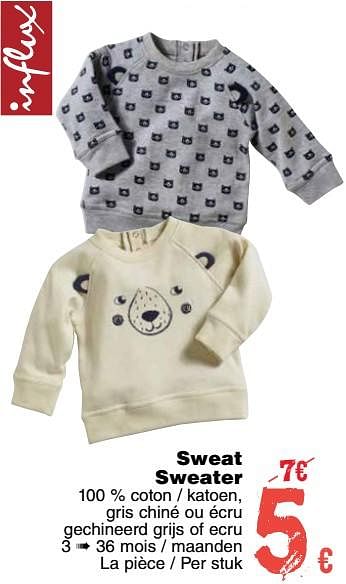 Promoties Sweat sweater - INFLUX - Geldig van 11/09/2018 tot 24/09/2018 bij Cora