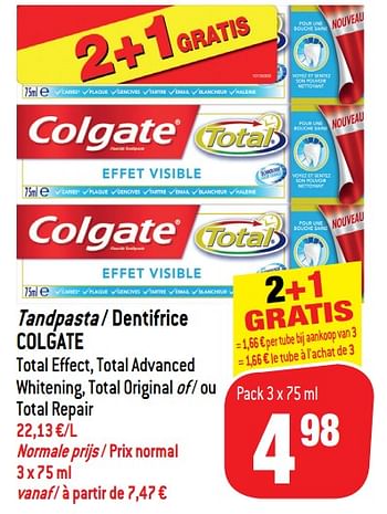 Promoties Tandpasta - dentifrice colgate - Colgate - Geldig van 11/09/2018 tot 18/09/2018 bij Match