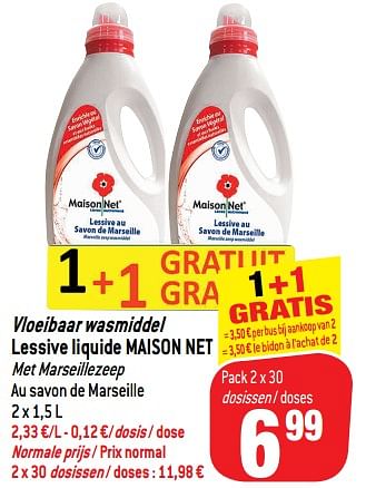 Promoties Vloeibaar wasmiddel lessive liquide maison net - Maisonnet - Geldig van 11/09/2018 tot 18/09/2018 bij Match