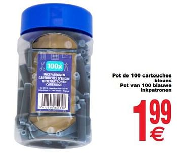 Promoties Pot de 100 cartouches bleues pot van 100 blauwe inkpatronen - Huismerk - Cora - Geldig van 11/09/2018 tot 24/09/2018 bij Cora