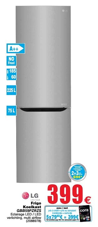 Promoties Lg frigo koelkast gbb59pzrzs - LG - Geldig van 11/09/2018 tot 24/09/2018 bij Cora