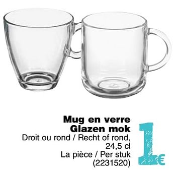 Promotions Mug en verre glazen mok - Produit maison - Cora - Valide de 11/09/2018 à 24/09/2018 chez Cora