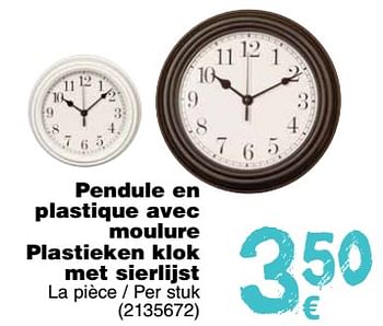 Promoties Pendule en plastique avec moulure plastieken klok met sierlijst - Huismerk - Cora - Geldig van 11/09/2018 tot 24/09/2018 bij Cora