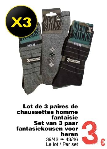 Promotions Lot de 3 paires de chaussettes homme fantaisie set van 3 paar fantasiekousen voor heren - Produit maison - Cora - Valide de 11/09/2018 à 24/09/2018 chez Cora