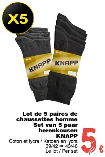 Promotions Lot de 5 paires de chaussettes homme set van 5 paar herenkousen - KNAPP - Valide de 11/09/2018 à 24/09/2018 chez Cora