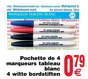 Promotions Pochette de 4 marqueurs tableau blanc 4 witte bordstiften - Produit maison - Cora - Valide de 11/09/2018 à 24/09/2018 chez Cora