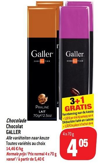 Promotions Chocolade chocolat galler - Galler - Valide de 11/09/2018 à 18/09/2018 chez Match