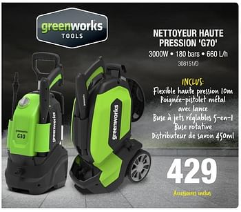 Promoties Greenworks nettoyeur haute pression `g70` - Greenworks - Geldig van 06/09/2018 tot 23/09/2018 bij HandyHome