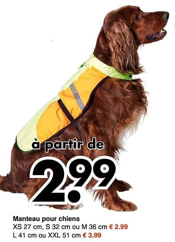 Promotions Manteau pour chiens - Produit maison - Wibra - Valide de 10/09/2018 à 22/09/2018 chez Wibra