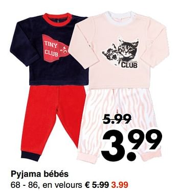 Promoties Pyjama bébés - Huismerk - Wibra - Geldig van 10/09/2018 tot 22/09/2018 bij Wibra