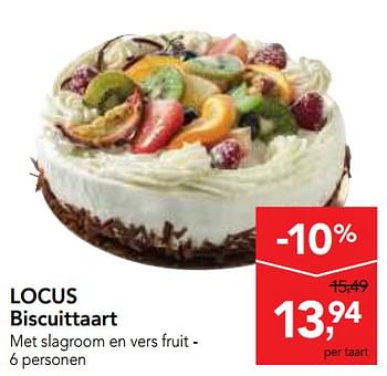 Promoties Locus biscuittaart met slagroom en vers fruit - Locus - Geldig van 12/09/2018 tot 25/09/2018 bij Makro