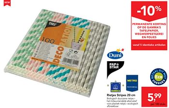 Promoties Rietjes stripes - Duni - Geldig van 12/09/2018 tot 25/09/2018 bij Makro