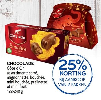 Promotions Chocolade 25% korting bij aankoop van 2 pakken - Cote D'Or - Valide de 12/09/2018 à 25/09/2018 chez Alvo