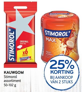 Promoties Kauwgum 25% korting bij aankoop van 2 stuks - Stimorol - Geldig van 12/09/2018 tot 25/09/2018 bij Alvo