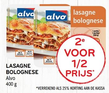 Promoties Lasagne bolognese 2de voor de 1-2 prijs - Huismerk - Alvo - Geldig van 12/09/2018 tot 25/09/2018 bij Alvo